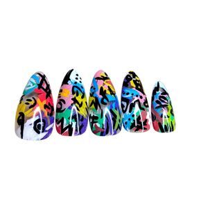 Graffiti Nails Colorful Handmade Gel Nails Press On Set‎ Brand New